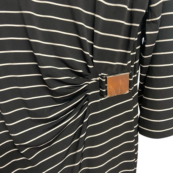 Chico's So Slimming Black White Striped Ruched Dress Size M Built in Shapewear - Picture 3 of 12